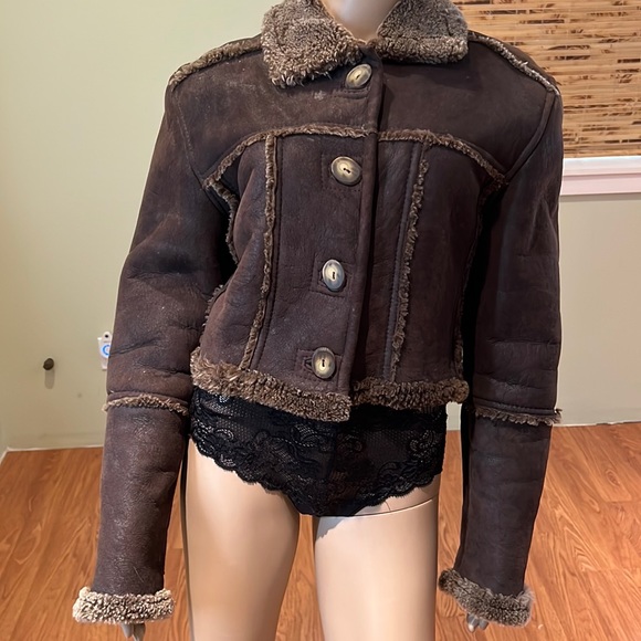 Attitude Pegabo Brown Suede Exterior Shearling Lined Vintage Jacket Size M